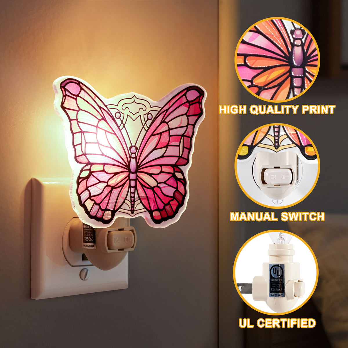 Monarch Butterfly Stained Glass Night Light
