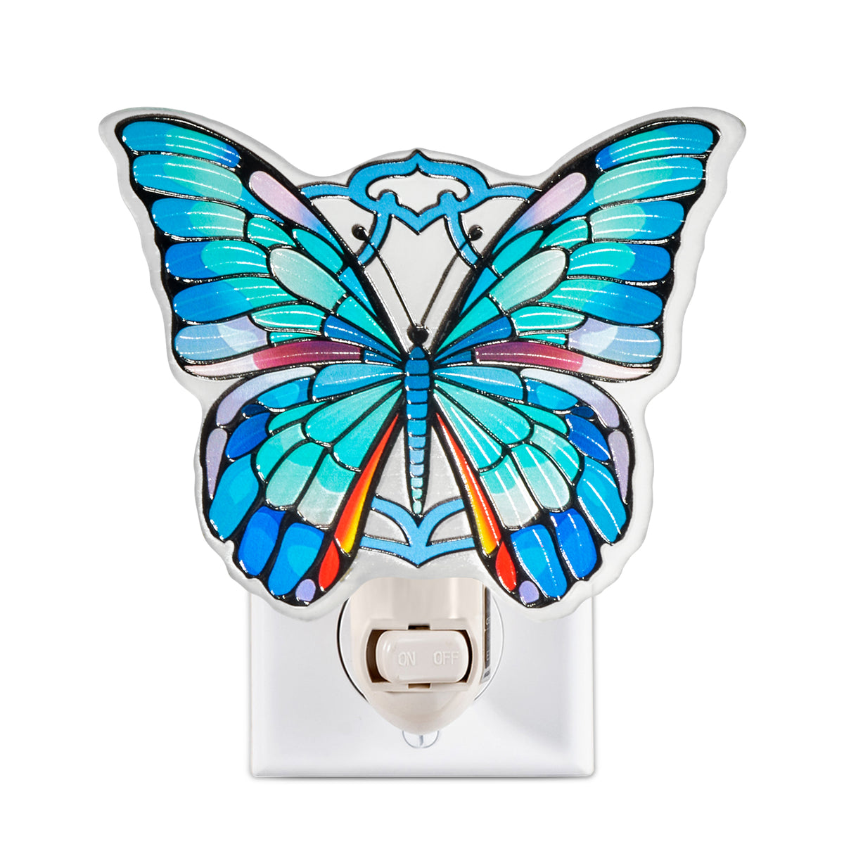 Monarch Blue Butterfly Stained Glass Night Light