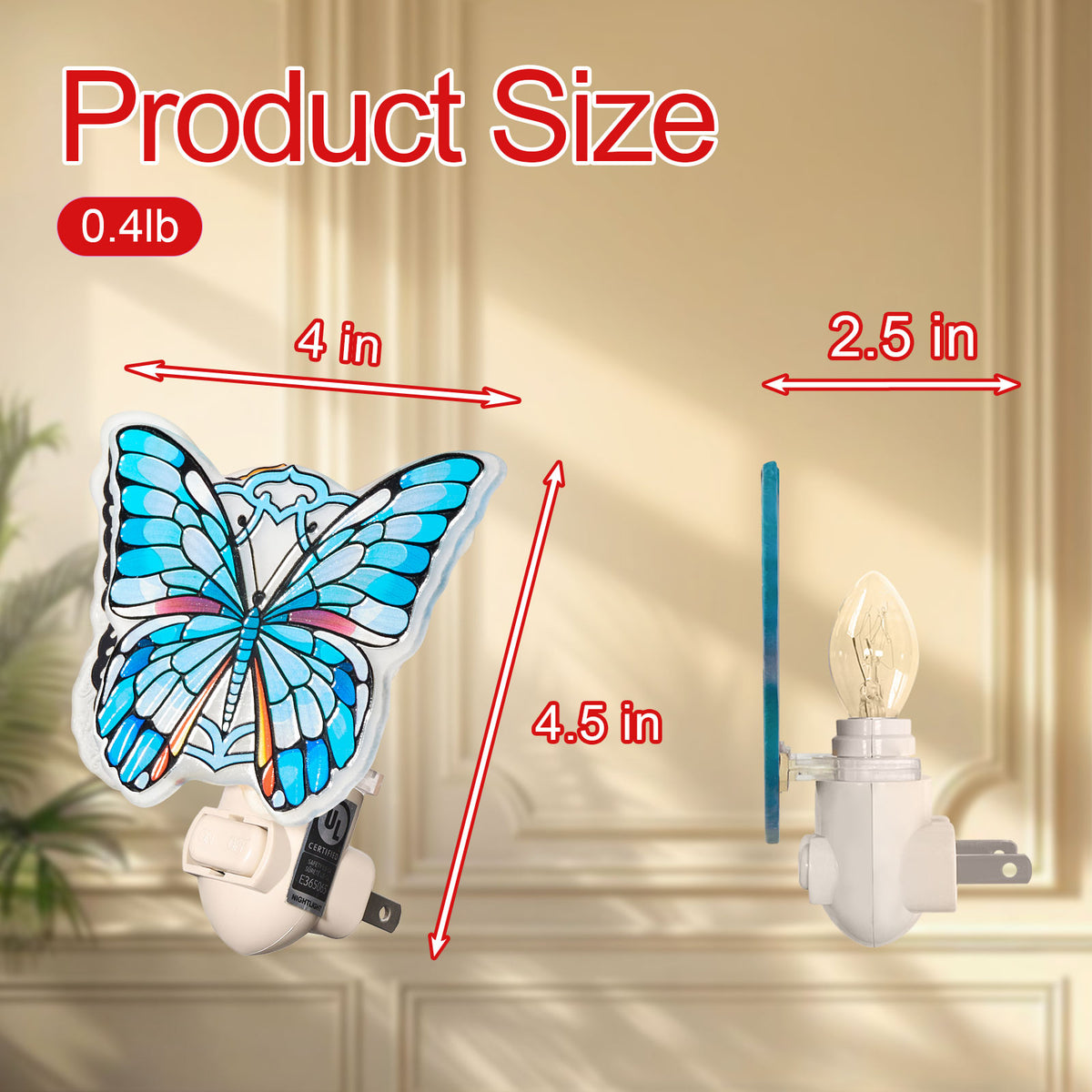 Monarch Blue Butterfly Stained Glass Night Light